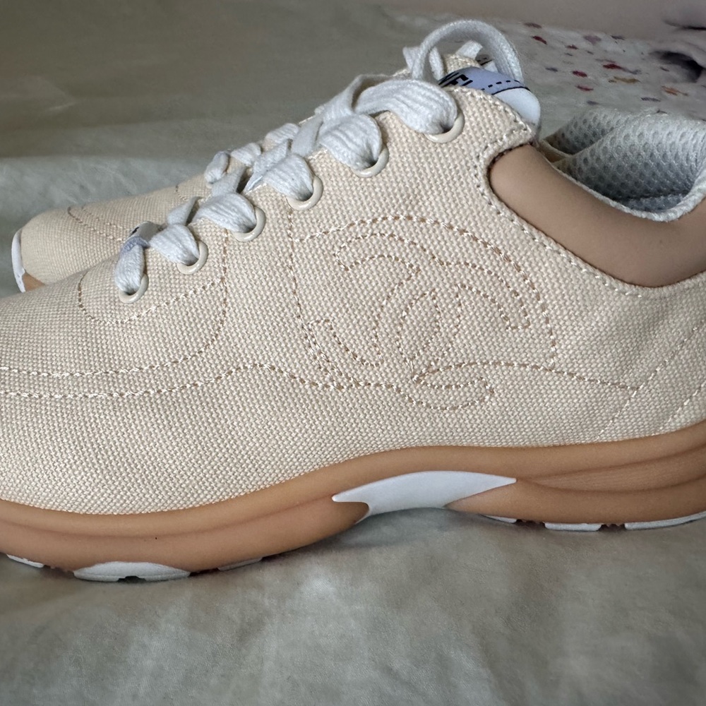 CHANEL Beige and White Women's Sneakers